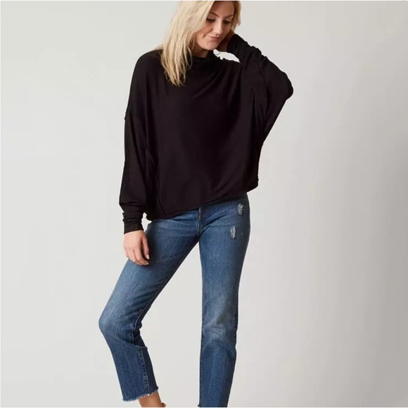 Free People We The Free Alameda Top S cowlneck Dolman Long Sleeve Black Ribbed - Picture 3 of 10